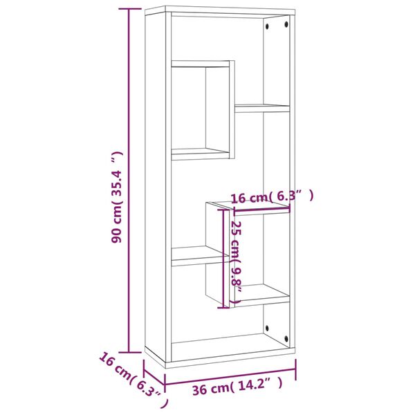 vidaXL Ραφιέρα Τοίχου Καφέ Δρυς 36x16x90 εκ. Επεξεργασμένο Ξύλο