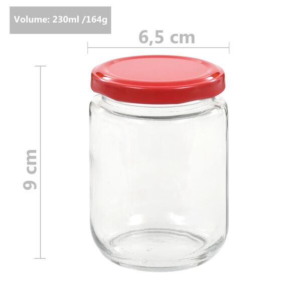 vidaXL Βάζα Μαρμελάδας 48 τεμ. 230 ml Γυάλινα με Κόκκινα Καπάκια