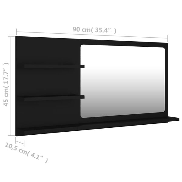 vidaXL Καθρέφτης Μπάνιου Μαύρος 90 x 10,5 x 45 εκ. Επεξ. Ξύλο