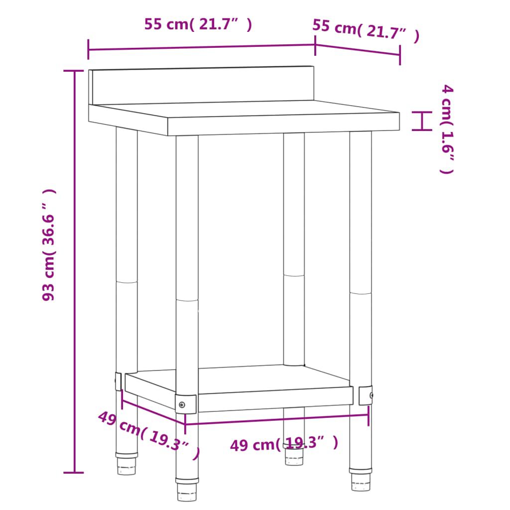 vidaXL Πάγκος Εργασίας Κουζίνας με Πλάτη 55x55x93 εκ. Ανοξείδ. Ατσάλι