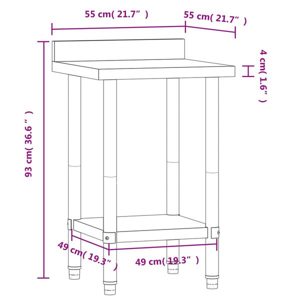 vidaXL Πάγκος Εργασίας Κουζίνας με Πλάτη 55x55x93 εκ. Ανοξείδ. Ατσάλι