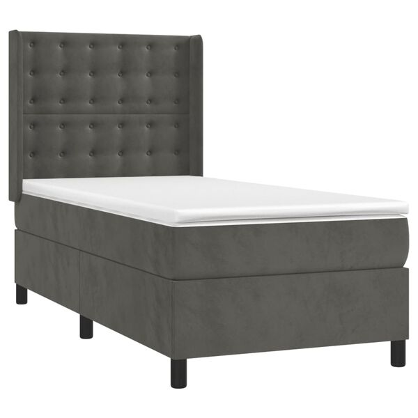 vidaXL Κρεβάτι Boxspring με Στρώμα Σκούρο Γκρι 100x200 εκ. Βελούδινο