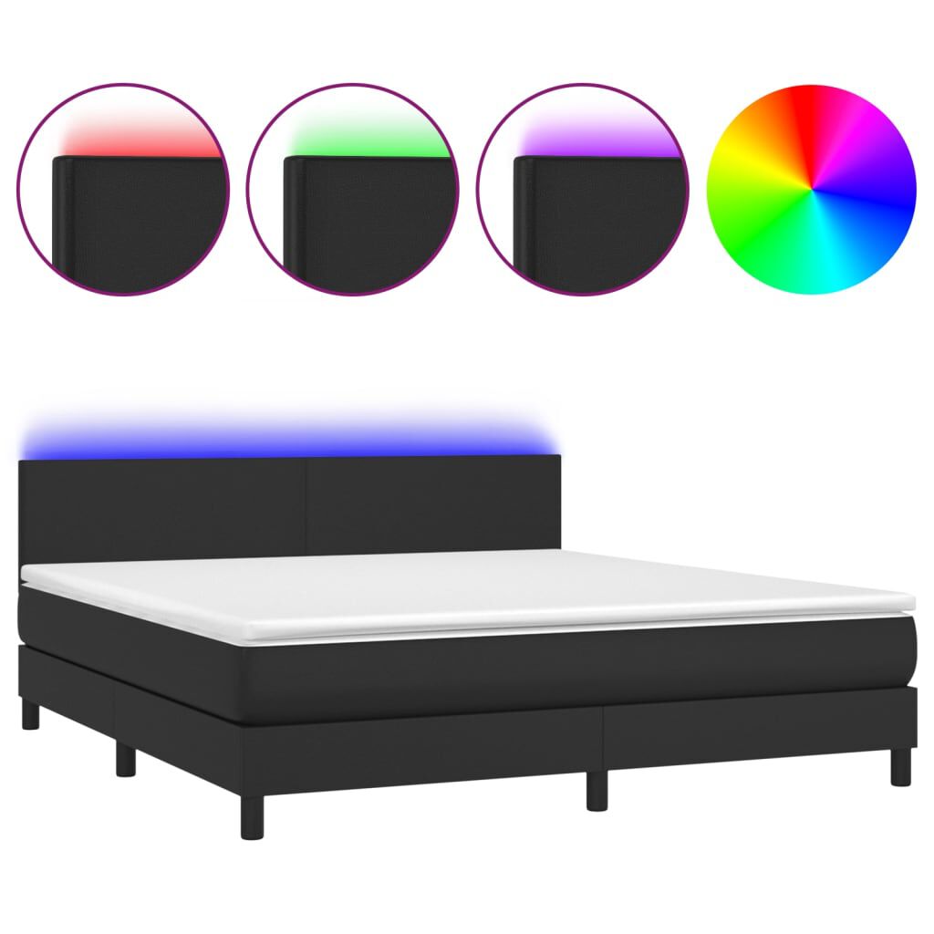 vidaXL Κρεβάτι Boxspring με Στρώμα & LED Μαύρο 160x200 εκ. Συνθ. Δέρμα