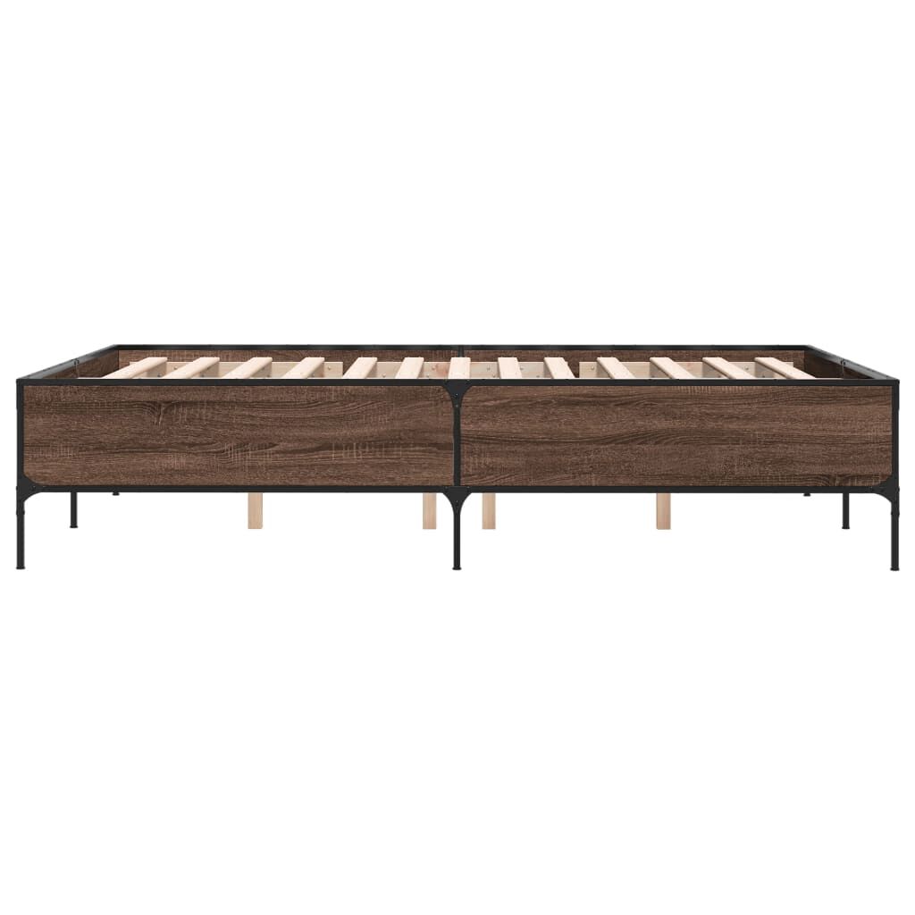 vidaXL Πλαίσιο Κρεβατιού Καφέ Δρυς 150x200 εκ. Επεξ. Ξύλο & Μέταλλο