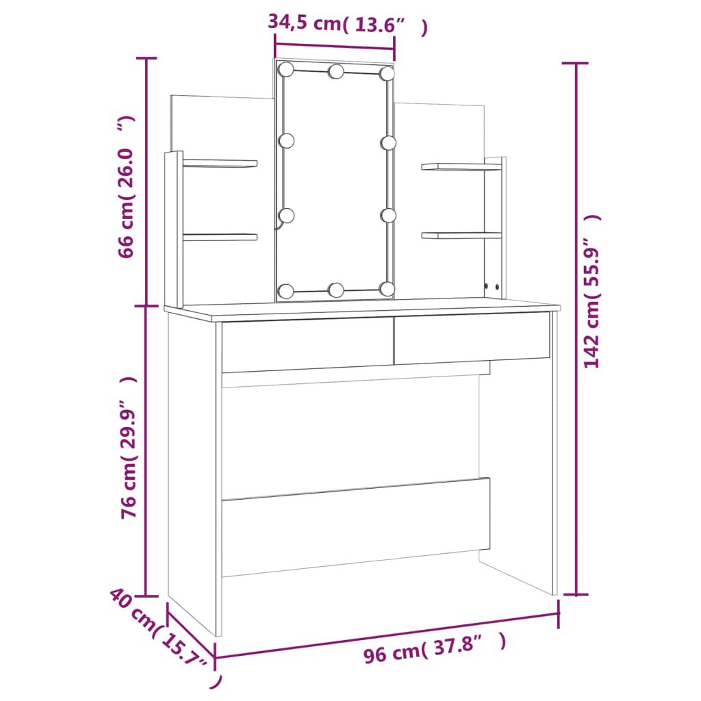 vidaXL Μπουντουάρ με LED Καπνιστή Δρυς 96x40x142 εκ.