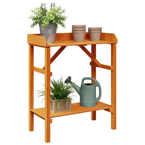vidaXL Στήριξη φυτών με ράφι Καφέ 75 x 40 x 90 εκ. Μασίφ ξύλο πεύκου