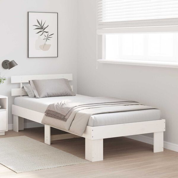 vidaXL Σκελετός Κρεβατιού Λευκό 90 x 190 cm Μασίφ ξύλο πεύκου
