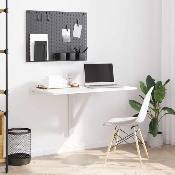 vidaXL Τραπέζι Τοίχου Πτυσσόμενο Γυαλ. Λευκό 100x60x56 εκ. Επεξ. Ξύλο