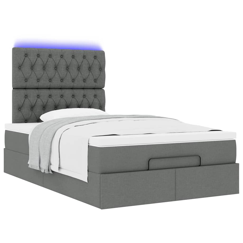 vidaXL Οθωμανικό κρεβάτι με στρώμα & LEDs Σκούρο γκρι 120x190cm Ύφασμα