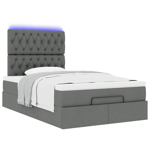 vidaXL Οθωμανικό κρεβάτι με στρώμα & LEDs Σκούρο γκρι 120x190cm Ύφασμα