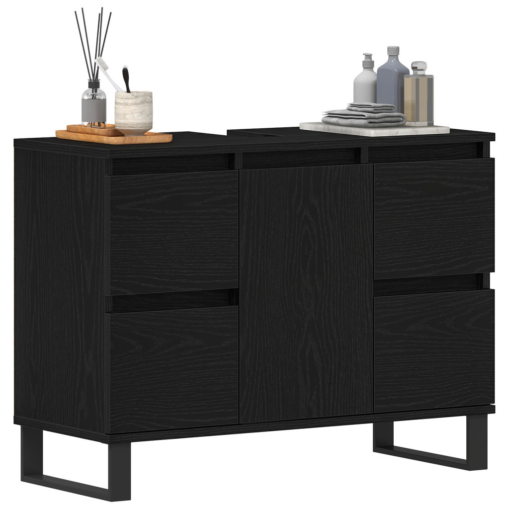 vidaXL Ντουλάπι για νιπτήρα Μαύρο Δρυς 80x33x60 εκ Επεξεργασμένο ξύλο