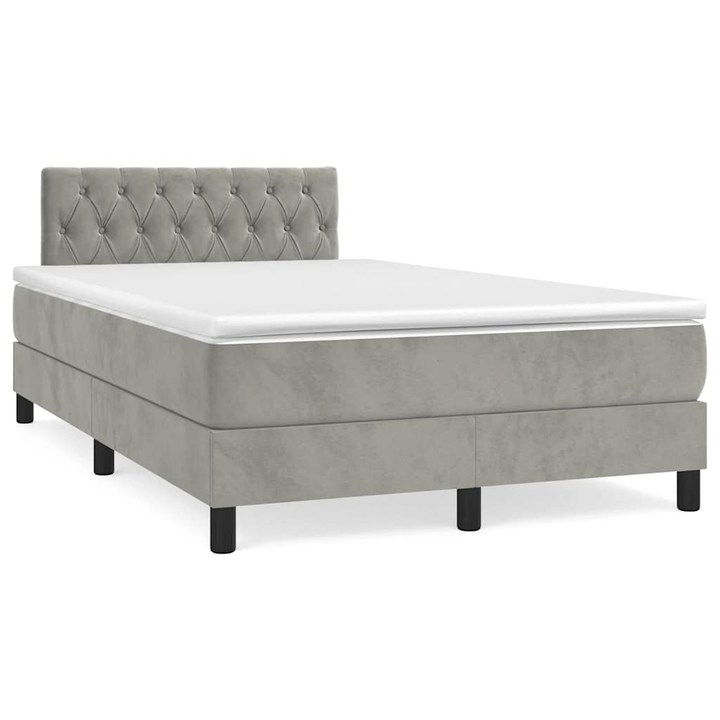 vidaXL Κρεβάτι Boxspring με Στρώμα & LED Αν.Γκρι 120x190εκ. Βελούδινο