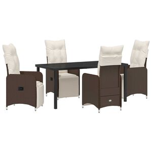 vidaXL Σέτ φαγητού για κήπο με μαξιλάρι 5 pcs Καφέ Πολυ ράταν