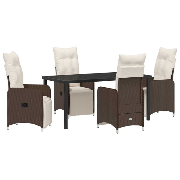 vidaXL Σέτ φαγητού για κήπο με μαξιλάρι 5 pcs Καφέ Πολυ ράταν