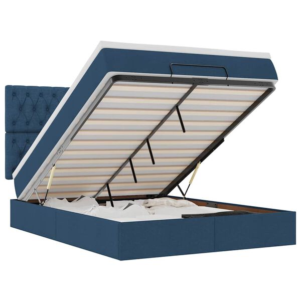 vidaXL Οθωμανικό κρεβάτι με στρώμα & LEDs Μπλε 140x190cm Ύφασμα