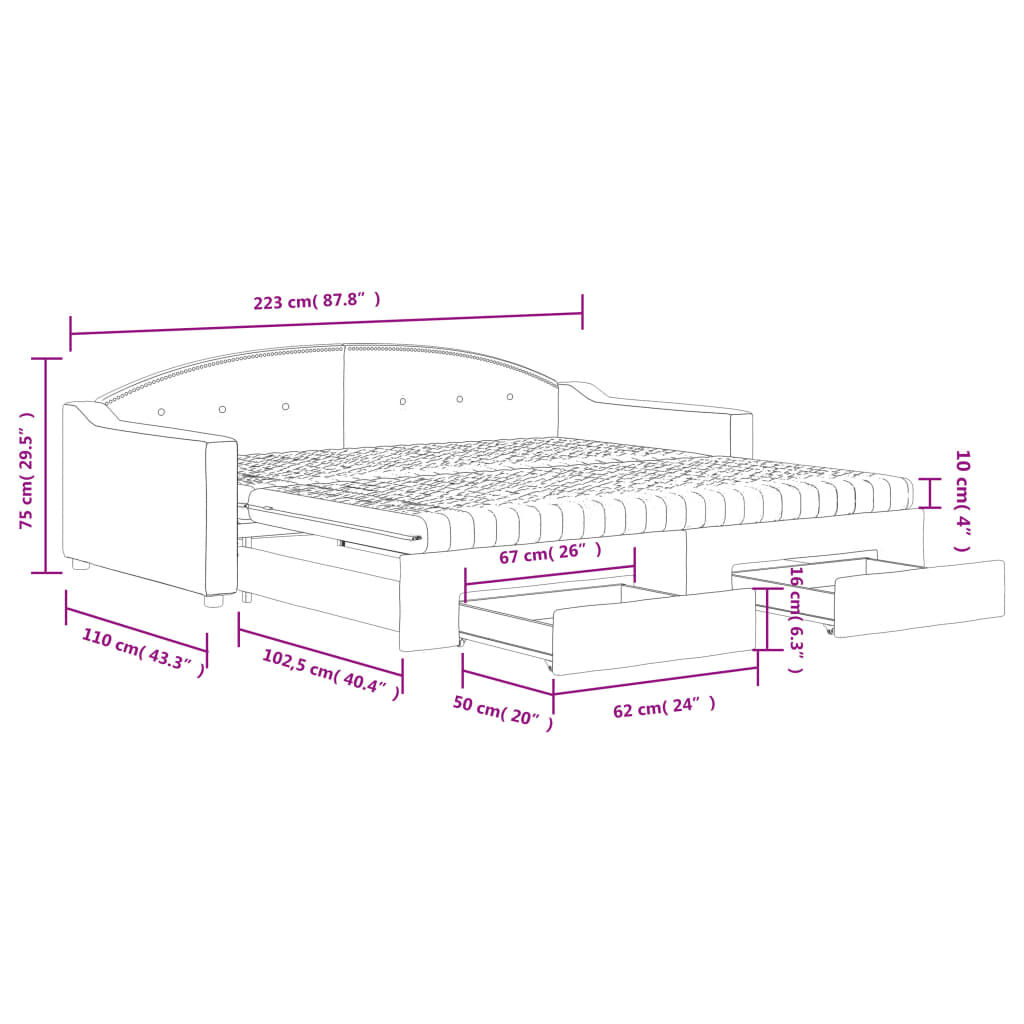 vidaXL Καναπές Κρεβάτι Συρόμενος Taupe 100x200εκ. Υφασμάτινος Συρτάρια