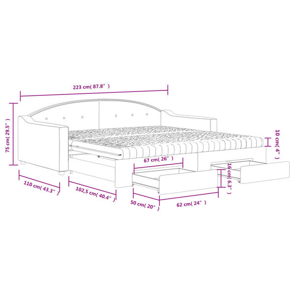 vidaXL Καναπές Κρεβάτι Συρόμενος Taupe 100x200εκ. Υφασμάτινος Συρτάρια