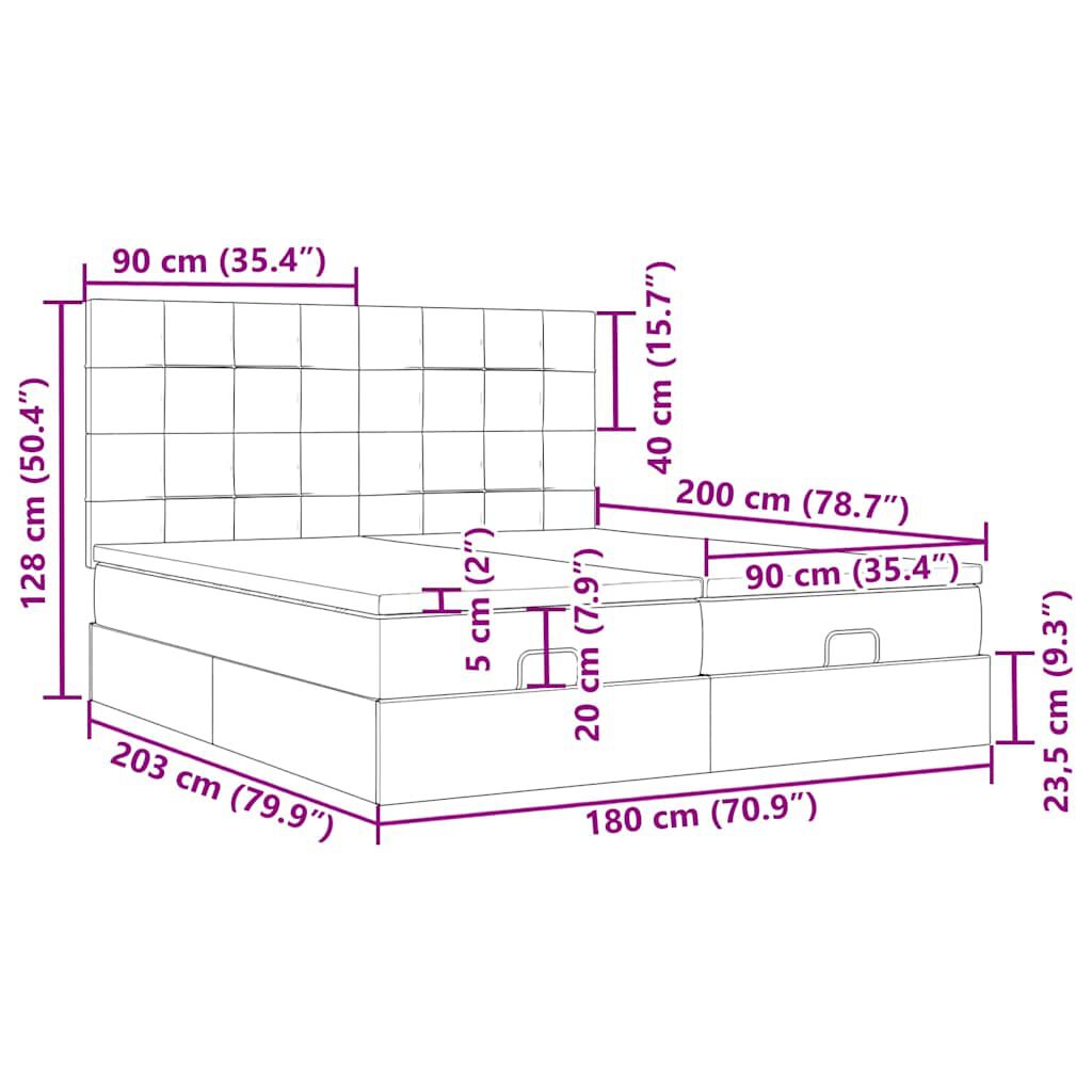 vidaXL Οθωμανικό κρεβάτι με στρώματα & LEDs Κρέμα 180x200cm ύφασμα