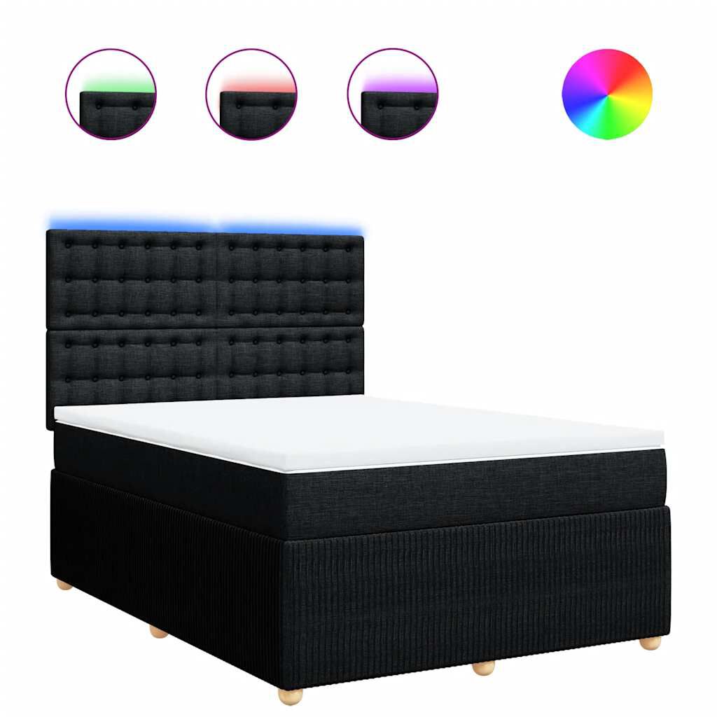 vidaXL Κρεβάτι Boxspring με Στρώμα Μαύρο 140x200 εκ. Υφασμάτινο
