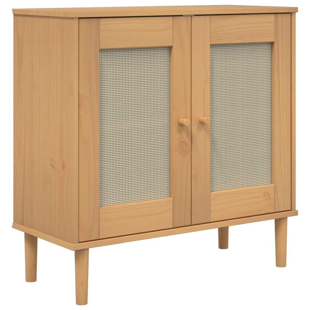 vidaXL Ντουλάπι SENJA Καφέ / Ρατάν 80 x 35 x 80 εκ. Μασίφ Ξύλο Πεύκου