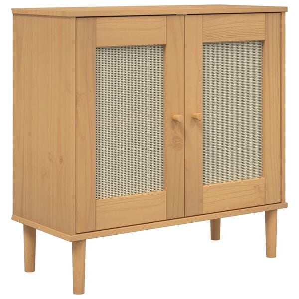 vidaXL Ντουλάπι SENJA Καφέ / Ρατάν 80 x 35 x 80 εκ. Μασίφ Ξύλο Πεύκου