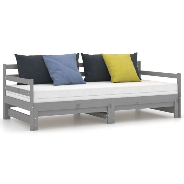 vidaXL Καναπές Κρεβάτι Γκρι 2 x (90 x 200) εκ. από Μασίφ Ξύλο Πεύκου