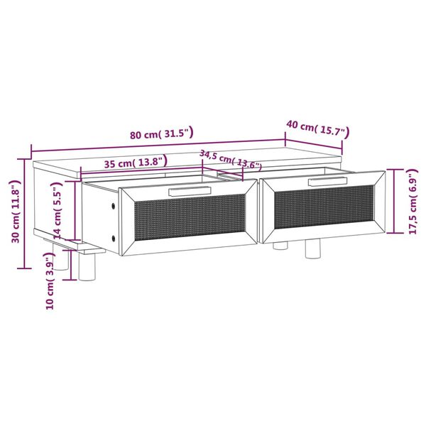 vidaXL Τραπεζάκι Σαλονιού Καφέ 80x40x30 εκ. Επεξ. Ξύλο & Μασίφ Πεύκο