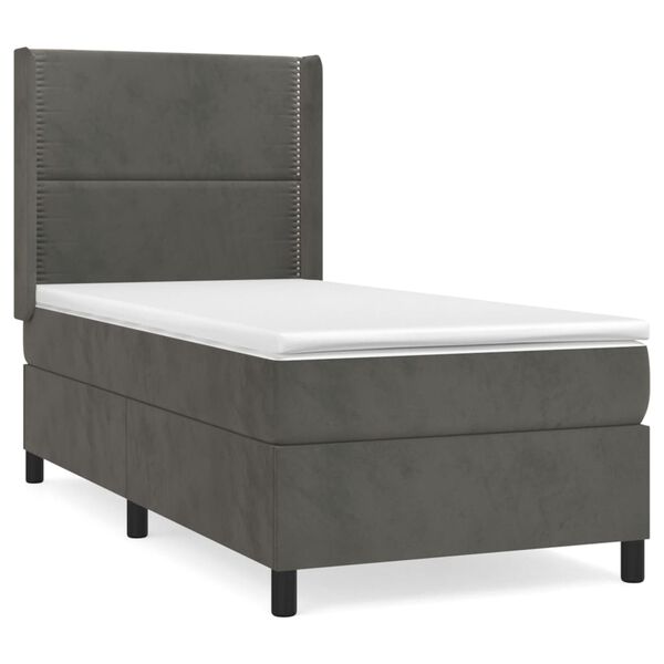 vidaXL Κρεβάτι Boxspring με Στρώμα Σκούρο Γκρι 90x190 εκ. Βελούδινο