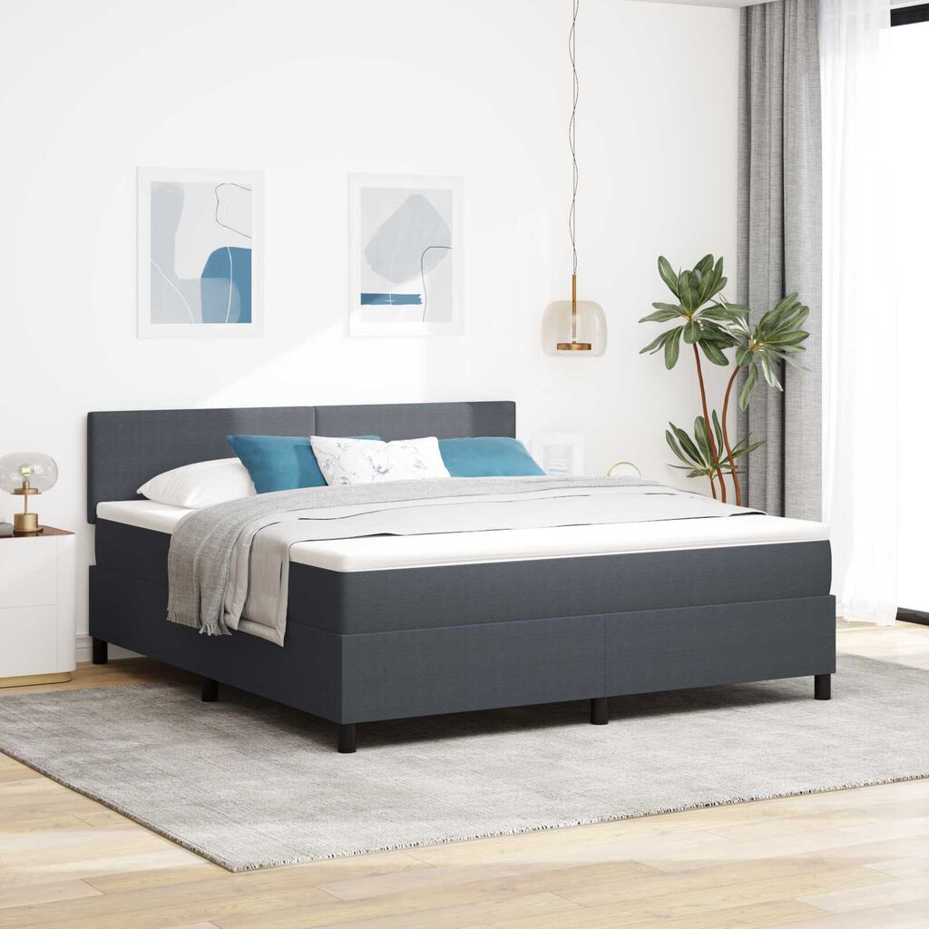 vidaXL Κρεβάτι Box Spring με Στρώμα & LED Σκοτεινό Γκρι Ύφασμα Κοτλέ