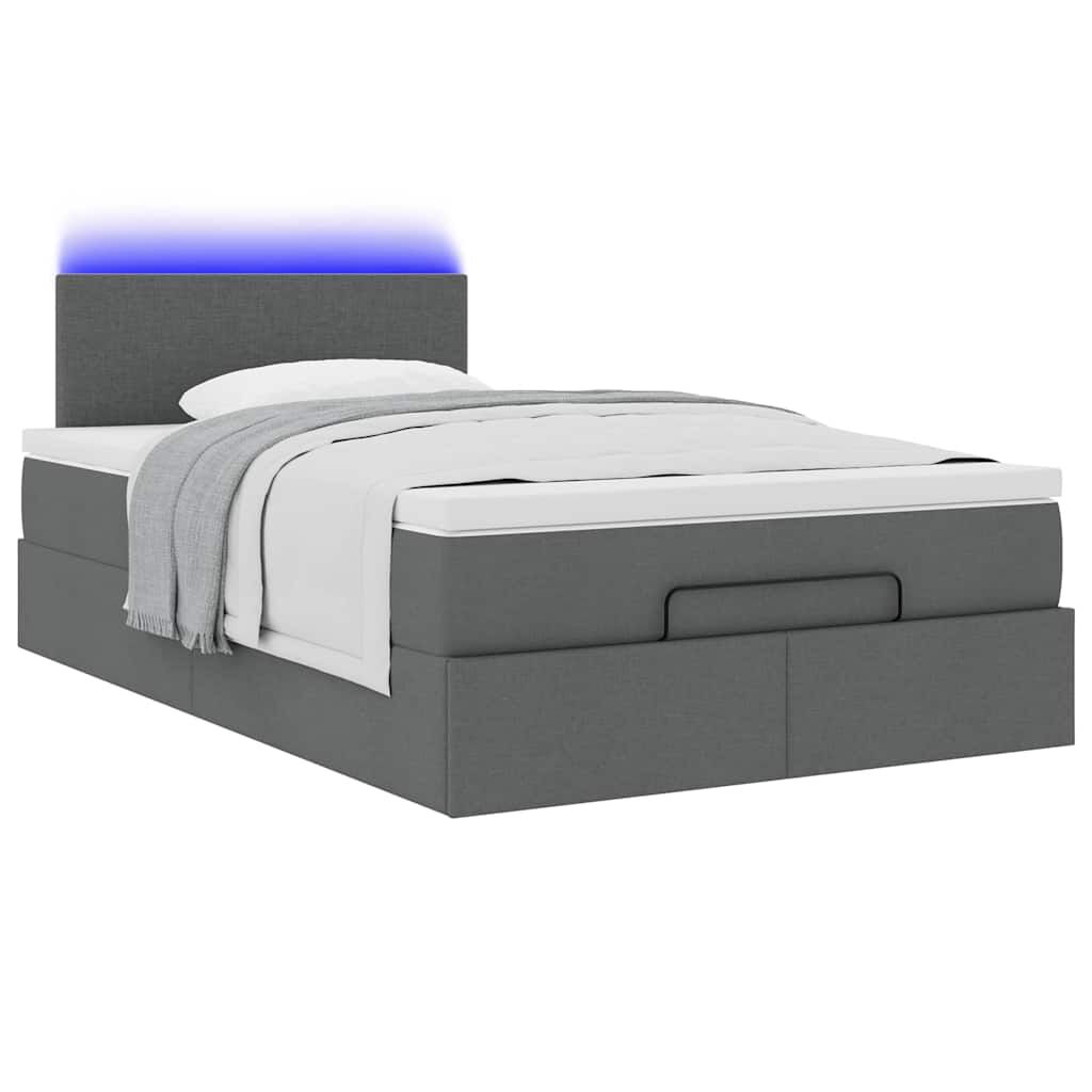 vidaXL Οθωμανικό κρεβάτι με στρώμα & LEDs Σκούρο γκρι 120x190cm Ύφασμα