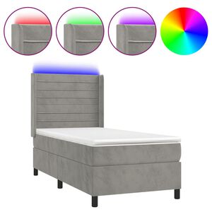 vidaXL Κρεβάτι Boxspring με Στρώμα & LED Αν.Γκρι 80x200 εκ. Βελούδινο