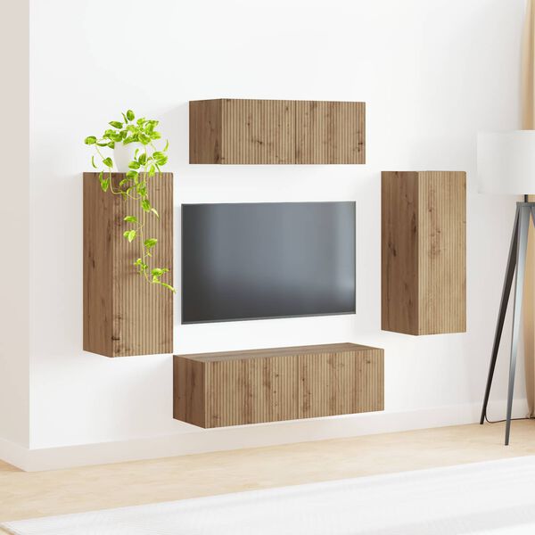 vidaXL &Sigma;&epsilon;&tau; &epsilon;&pi;ί&pi;&lambda;&omicron;&upsilon; &tau;&eta;&lambda;&epsilon;ό&rho;&alpha;&sigma;&eta;&sigmaf; 4 pcs Artisan Oak &Epsilon;&pi;&epsilon;&xi;&epsilon;&rho;&gamma;&alpha;&sigma;&mu;έ&nu;&omicron; &xi;ύ&lambda;&omicron;