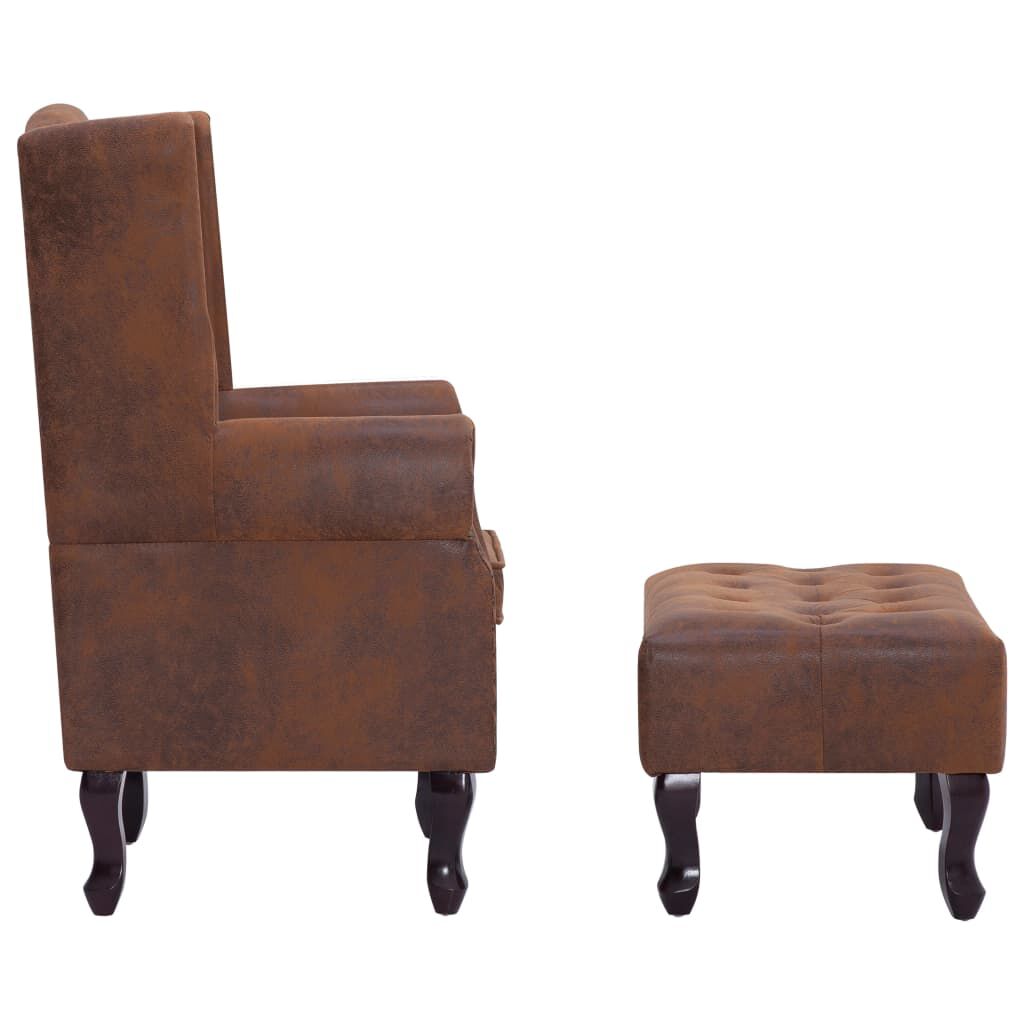vidaXL Πολυθρόνα Chesterfield με Υποπόδιο Καφέ από Συνθετικό Καστόρι