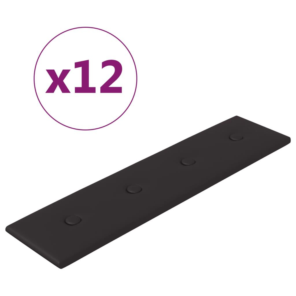 vidaXL Πάνελ Τοίχου 12 τεμ. Μαύρα 60x15 εκ. 1,08 μ² Συνθετικό Δέρμα