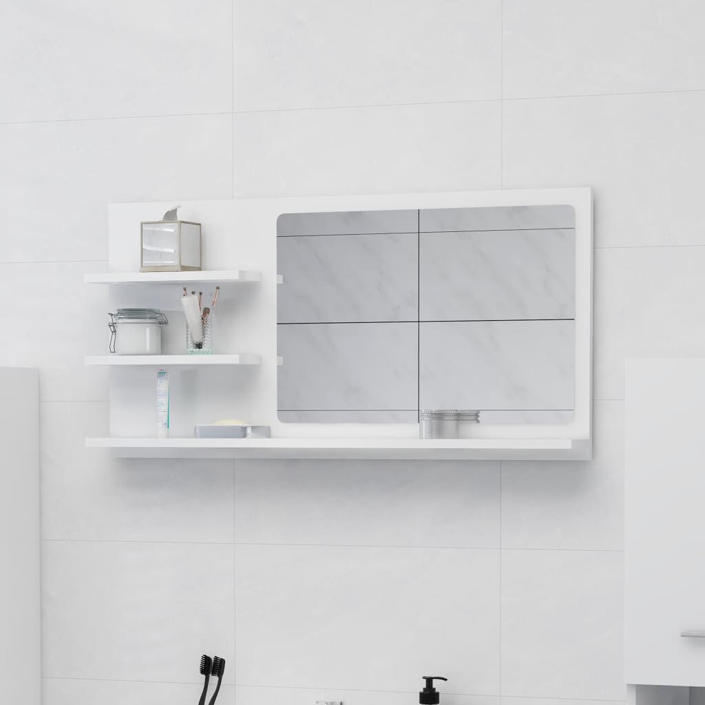 vidaXL Καθρέφτης Μπάνιου Γυαλιστερό Λευκό 90x10,5x45 εκ. Μοριοσανίδα
