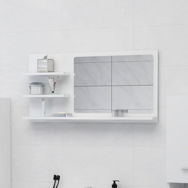vidaXL Καθρέφτης Μπάνιου Γυαλιστερό Λευκό 90x10,5x45 εκ. Μοριοσανίδα