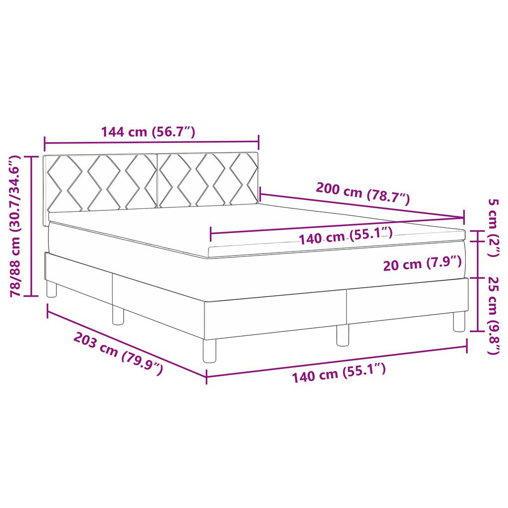 vidaXL Κρεβάτι Box Spring με Στρώμα & LED Ανοιχτό Γκρι 140x200 εκ Ύφασμα