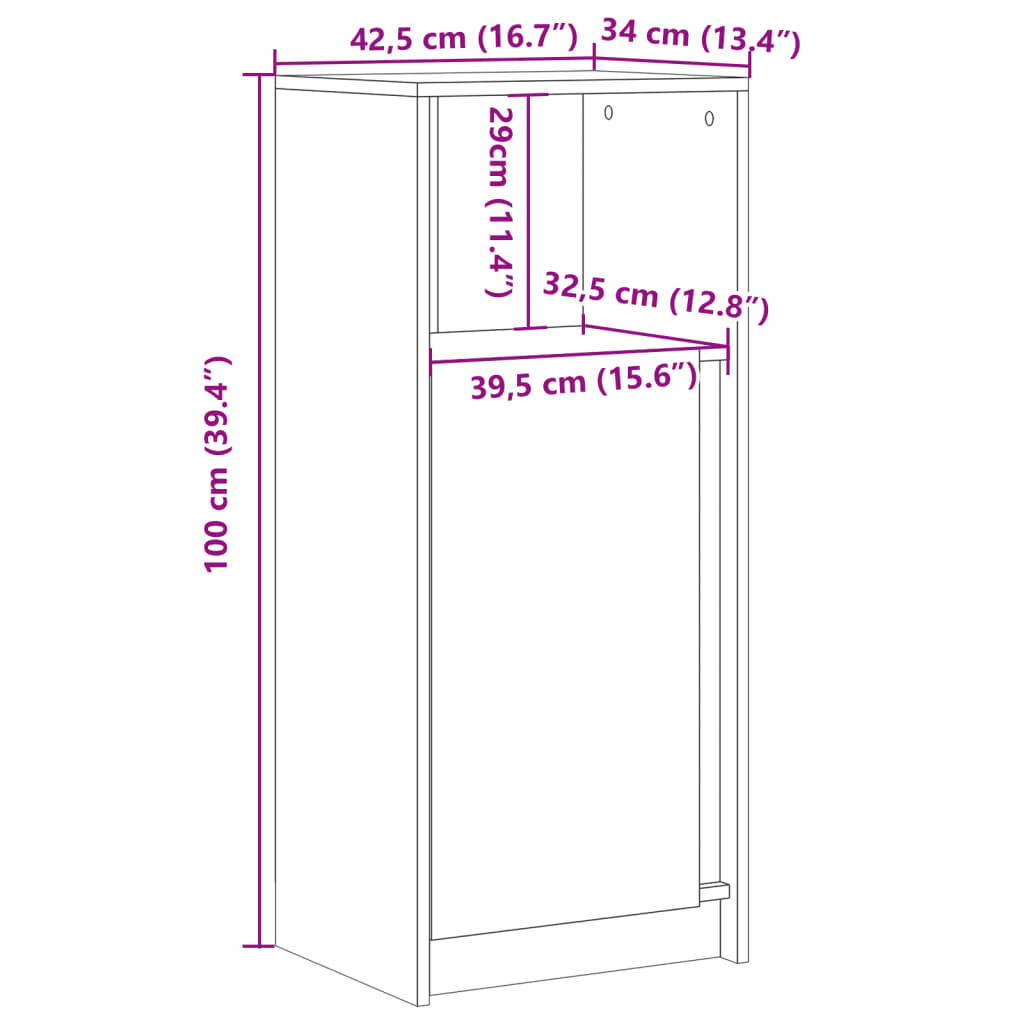 vidaXL Ντουλάπι με Φώτα LED Καφέ Δρυς 42,5x34x100 εκ. Επεξ. Ξύλο