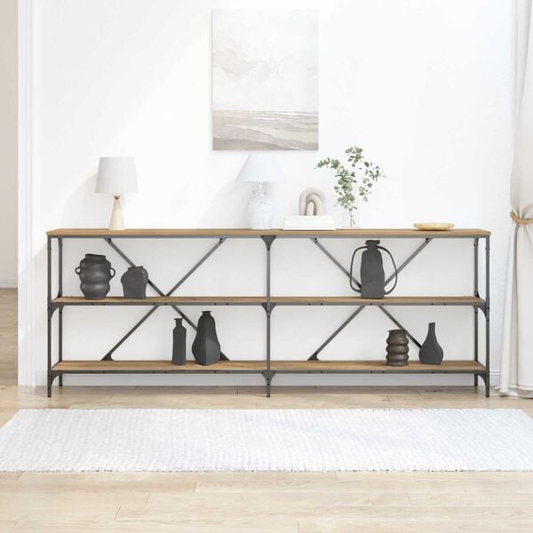 vidaXL Τραπέζι κονσόλας από ξύλο δρυός 200x30x75 εκ. από εξελιγμένο ξύλο και ατσάλι