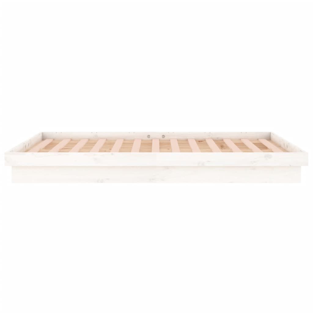 vidaXL Πλαίσιο Κρεβατιού με LED Λευκό 135x190 εκ. Διπλό Μασίφ Ξύλο
