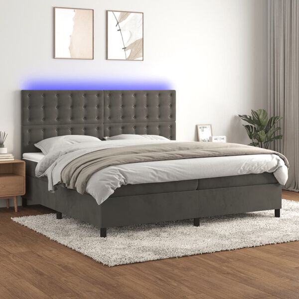 vidaXL &Kappa;&rho;&epsilon;&beta;ά&tau;&iota; Boxspring &mu;&epsilon; &Sigma;&tau;&rho;ώ&mu;&alpha; & LED &Sigma;&kappa;. &Gamma;&kappa;&rho;&iota; 200x200&epsilon;&kappa;. &Beta;&epsilon;&lambda;&omicron;ύ&delta;&iota;&nu;&omicron;