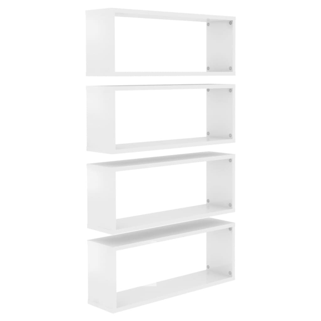 vidaXL Ράφια Κύβοι Τοίχου 4 τεμ. Γυαλ. Λευκό 60x15x23 εκ. Επεξ. Ξύλο
