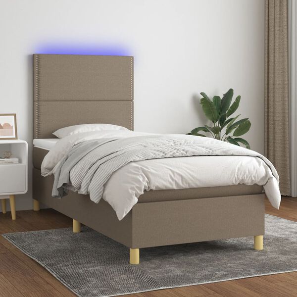 vidaXL &Kappa;&rho;&epsilon;&beta;ά&tau;&iota; Boxspring &mu;&epsilon; &Sigma;&tau;&rho;ώ&mu;&alpha; & LED Taupe 90x190 &epsilon;&kappa;. &Upsilon;&phi;&alpha;&sigma;&mu;ά&tau;&iota;&nu;&omicron;