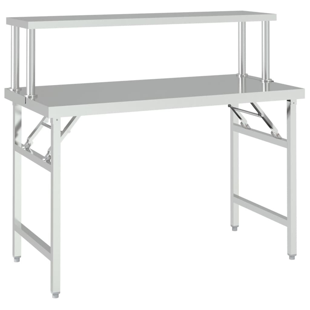 vidaXL Πάγκος Εργασίας Κουζίνας με Ράφι 120x60x115 εκ. Ανοξείδ. Ατσάλι