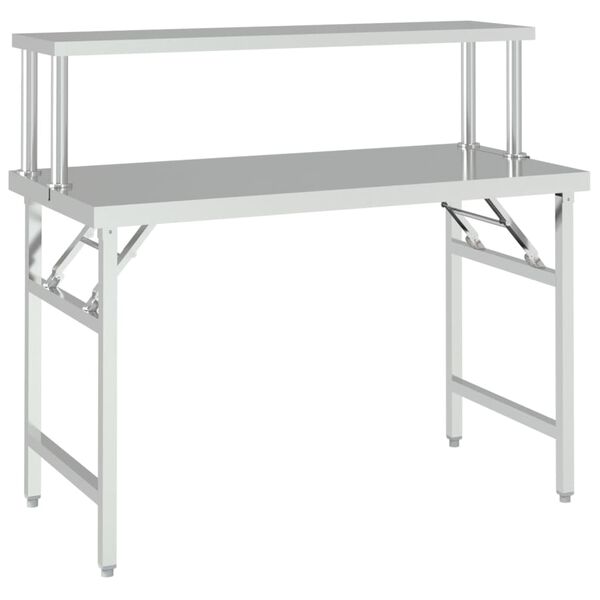 vidaXL Πάγκος Εργασίας Κουζίνας με Ράφι 120x60x115 εκ. Ανοξείδ. Ατσάλι