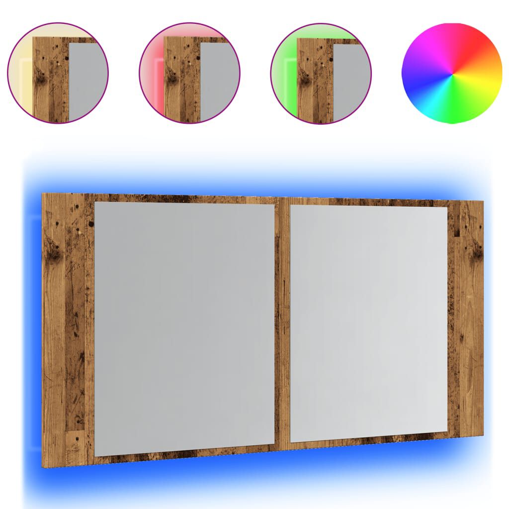 vidaXL Έπιπλο Καθρέφτη με LED Όψη Παλαιού Ξύλου 40x12x45εκ. Επεξ. Ξύλο