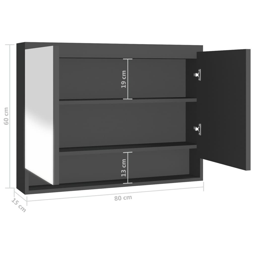 vidaXL Ντουλάπι Μπάνιου με Καθρέφτη 80x15x60 εκ. Ανθρακί από MDF