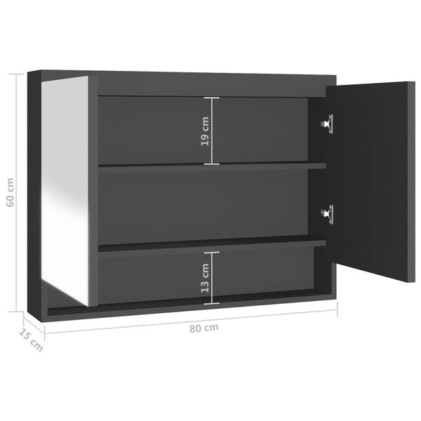 vidaXL Ντουλάπι Μπάνιου με Καθρέφτη 80x15x60 εκ. Ανθρακί από MDF