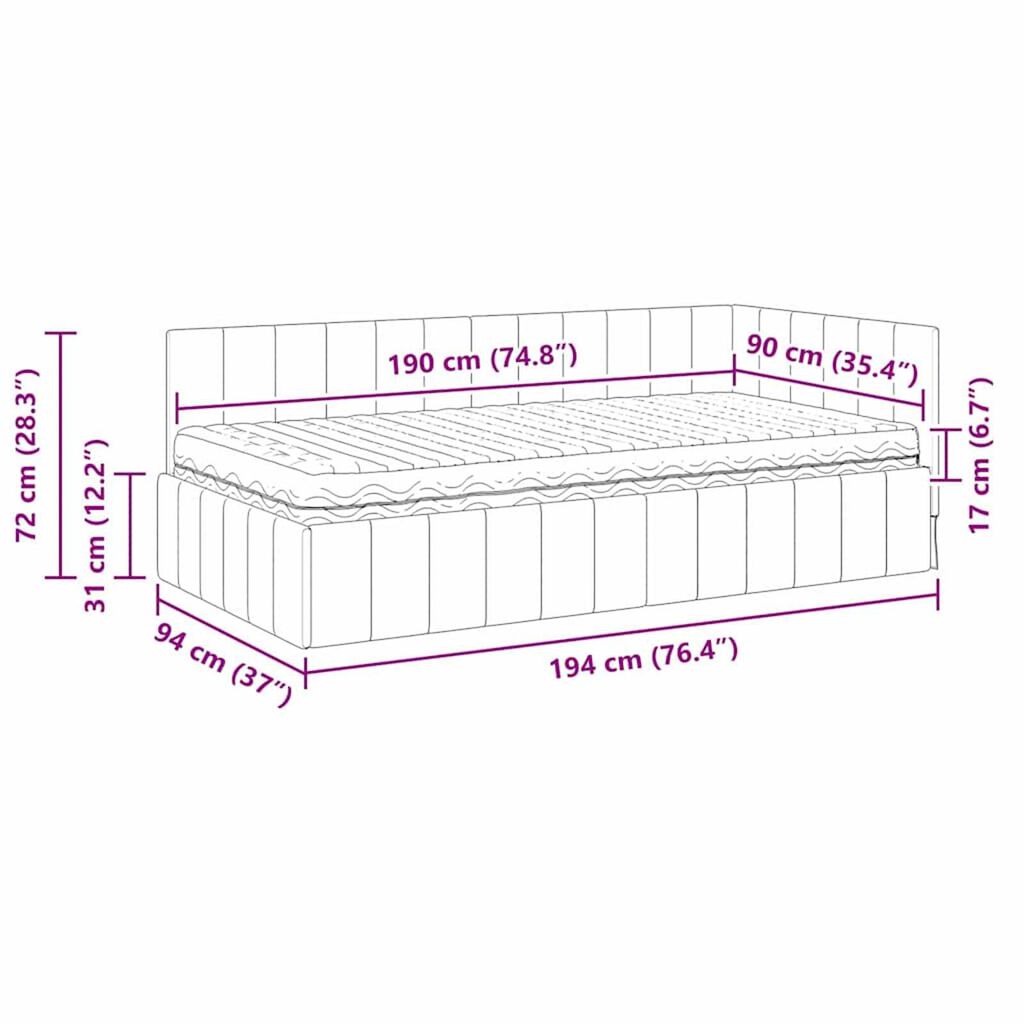 vidaXL Κρεβάτι Γωνίας με στρώμα Μπορντό 90 x 190 cm Βελούδο