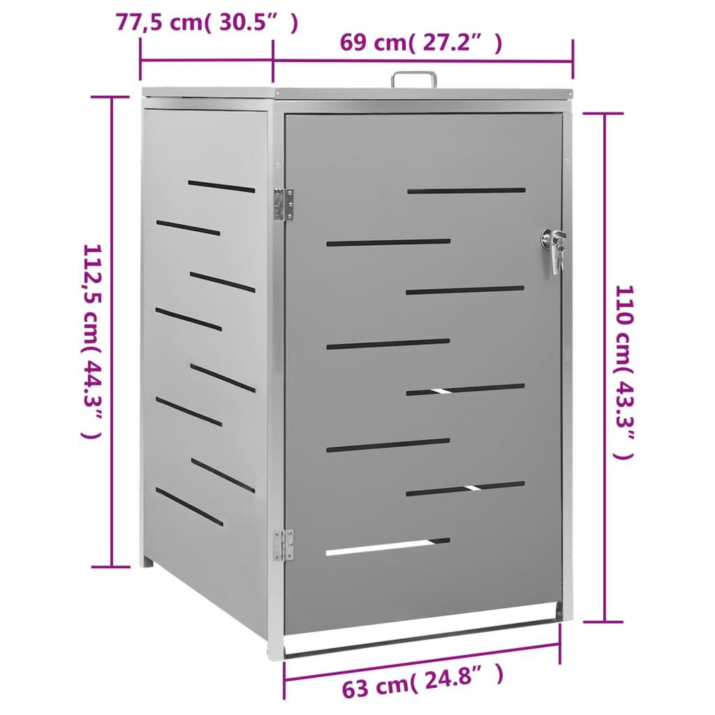 vidaXL Πλαίσιο για Κάδο Απορρ. με Ρόδες 69x77,5x112,5 εκ Αν. Ατσάλι